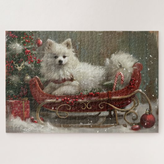 Amerikaanse Eskimo-hond Kerst Festief Legpuzzel (Horizontaal)