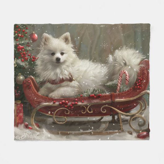 Amerikaanse Eskimo Hond Kerstfeest Fleece Deken (Voorkant (Horizontaal))