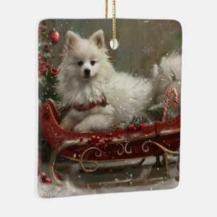 Amerikaanse Eskimo Hond Kerstfeest Keramisch Ornament