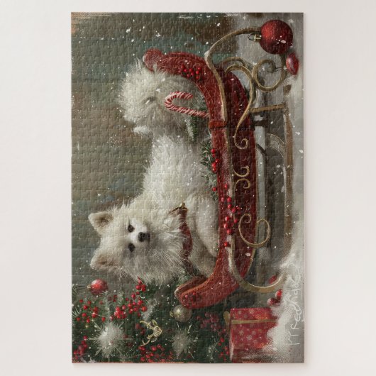 Amerikaanse Eskimo Hond Kerstfeest Legpuzzel (Verticaal)