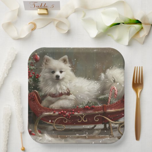 Amerikaanse Eskimo Hond Kerstfeest Papieren Bordje (Huwelijk)