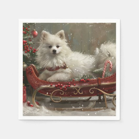 Amerikaanse Eskimo Hond Kerstfeest Servet (Voorkant)