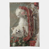 Amerikaanse Eskimo Hond Kerstfeest Theedoek (Verticaal)