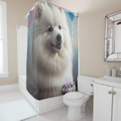 Amerikaanse eskimo-hond met ballonnen verjaardag douchegordijn (In situ)