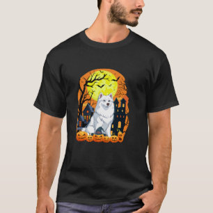 Amerikaanse Eskimo hond met pompoen grappig eng ha T-shirt