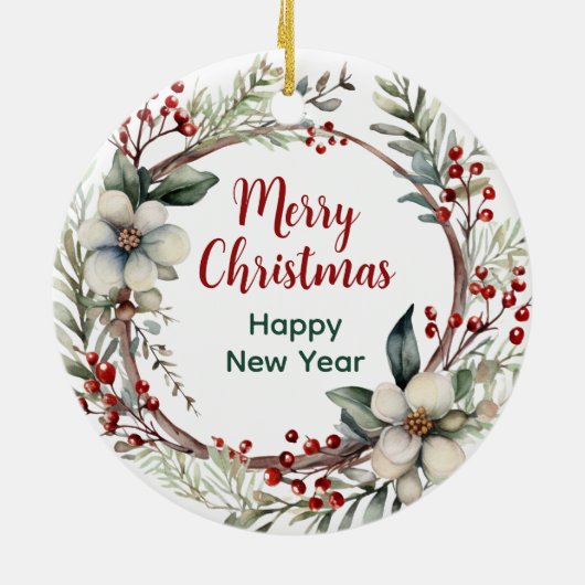 Amerikaanse Eskimo Hond Rustieke Kerstkrans Keramisch Ornament (Achterkant)