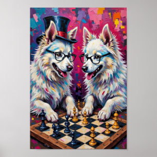 Amerikaanse Eskimo-hond Schaken Pop Art, Grappige  Poster