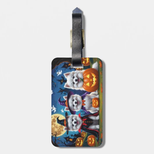 Amerikaanse Eskimo Honden Pompoen Halloween Grappi Bagagelabel (Achterkant verticaal)