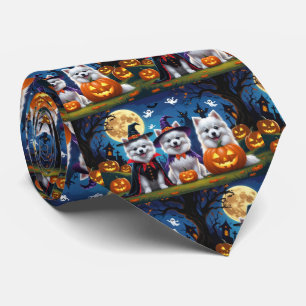 Amerikaanse Eskimo Honden Pompoen Halloween Grappi Stropdas
