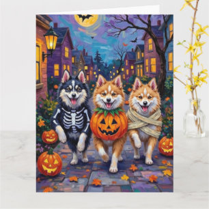Amerikaanse Eskimo-honden Trick-or-Treating Hallow Kaart