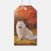 Amerikaanse Eskimo in herfstbladeren Herfst geïnsp Cadeaulabel (Voorkant)