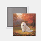 Amerikaanse Eskimo in herfstbladeren Herfst geïnsp Magneet (Voorkant / Achterkant)