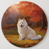 Amerikaanse Eskimo in herfstbladeren Herfst geïnsp Ronde Button 6,0 Cm (Voorkant)