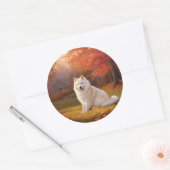 Amerikaanse Eskimo in herfstbladeren Herfst geïnsp Ronde Sticker (Envelop)