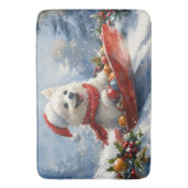 Amerikaanse Eskimo in Sledge Laat het Sneeuw Kerst Badmat (Voorkant Verticaal)