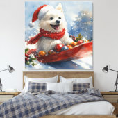 Amerikaanse Eskimo in Sledge Laat het Sneeuw Kerst Canvas Afdruk (Insitu (Slaapkamer))