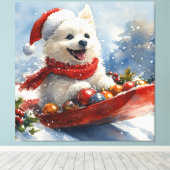 Amerikaanse Eskimo in Sledge Laat het Sneeuw Kerst Canvas Afdruk (Insitu (Houten vloer))