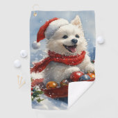 Amerikaanse Eskimo in Sledge Laat het Sneeuw Kerst Golfhanddoek (Insitu)