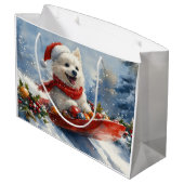 Amerikaanse Eskimo in Sledge Laat het Sneeuw Kerst Groot Cadeauzakje (Achterkant Gekanteld)