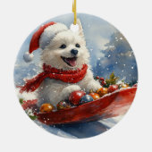 Amerikaanse Eskimo in Sledge Laat het Sneeuw Kerst Keramisch Ornament (Achterkant)