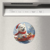 Amerikaanse Eskimo in Sledge Laat het Sneeuw Kerst Magneet (Insitu (Vaatwasser))