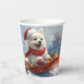 Amerikaanse Eskimo in Sledge Laat het Sneeuw Kerst Papieren Bekers (Voorkant)