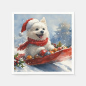 Amerikaanse Eskimo in Sledge Laat het Sneeuw Kerst Servet (Voorkant)