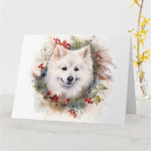 Amerikaanse Eskimo Kerstkrans Feestelijke Pup Kaart (Gele Bloem)