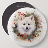 Amerikaanse Eskimo Kerstkrans Feestelijke Pup Ronde Button 6,0 Cm (Voorkant /achterkant)