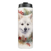 Amerikaanse Eskimo Kerstkrans Feestelijke Pup Thermosbeker (Voorkant)