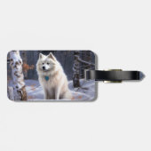 Amerikaanse Eskimo laat het sneeuwen Kerstmis Bagagelabel (Achterkant horizontaal)