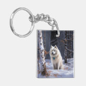 Amerikaanse Eskimo laat het sneeuwen Kerstmis Sleutelhanger (Voorkant Links)
