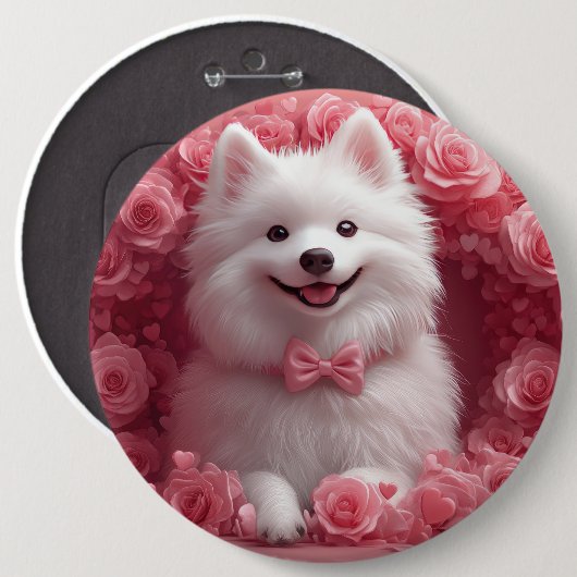 Amerikaanse Eskimo met Rozen - Valentijnsdag Ronde Button 6,0 Cm (Voorkant /achterkant)