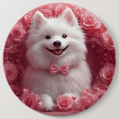 Amerikaanse Eskimo met Rozen - Valentijnsdag Ronde Button 6,0 Cm (Voorkant)