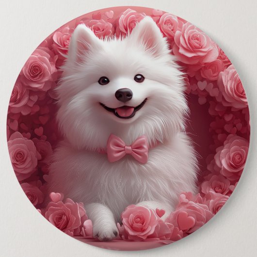 Amerikaanse Eskimo met Rozen - Valentijnsdag Ronde Button 6,0 Cm (Voorkant)