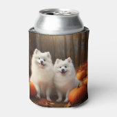 Amerikaanse Eskimo Puppy Herfst Delight Pompoen Blikjeskoeler (Blikje Voorkant)