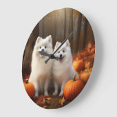 Amerikaanse Eskimo Puppy Herfst Delight Pompoen Grote Klok (Hoek)