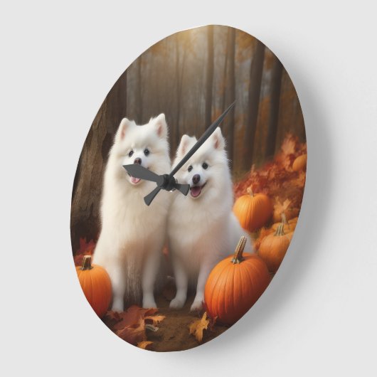 Amerikaanse Eskimo Puppy Herfst Delight Pompoen Grote Klok (Hoek)