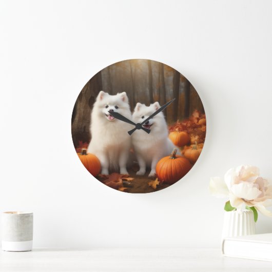 Amerikaanse Eskimo Puppy Herfst Delight Pompoen Grote Klok (Huis)