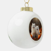 Amerikaanse Eskimo Puppy Herfst Delight Pompoen Keramische Bal Ornament (Links)