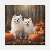 Amerikaanse Eskimo Puppy Herfst Delight Pompoen Magneet (Voorkant)