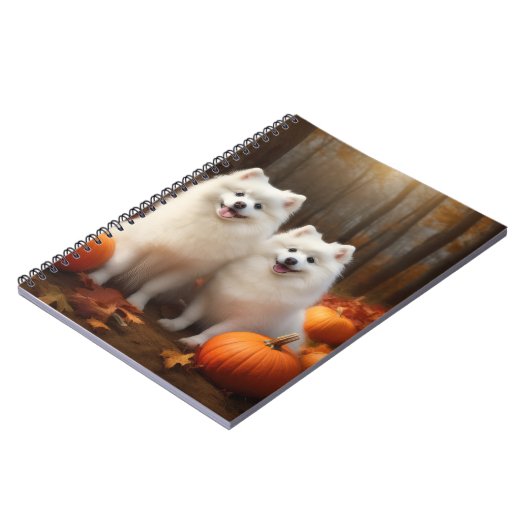 Amerikaanse Eskimo Puppy Herfst Delight Pompoen Notitieboek (Linkerzijde)