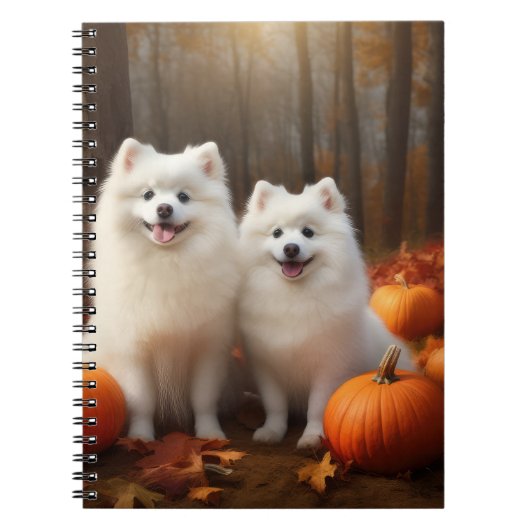 Amerikaanse Eskimo Puppy Herfst Delight Pompoen Notitieboek (Voorkant)
