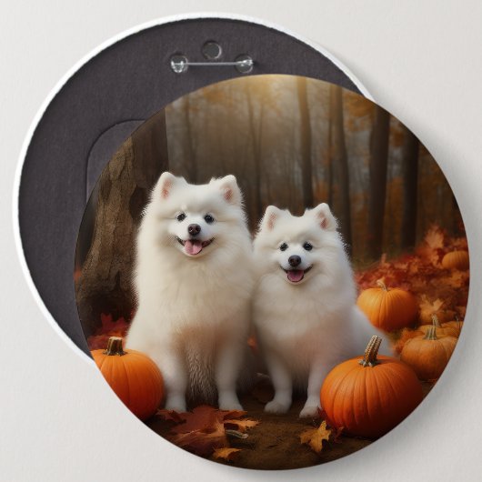Amerikaanse Eskimo Puppy Herfst Delight Pompoen Ronde Button 6,0 Cm (Voorkant /achterkant)