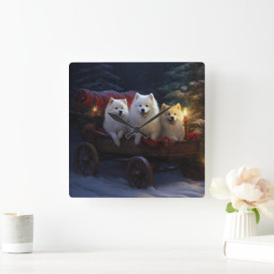 Amerikaanse Eskimo Sneeuw Slede Kerst Decor Vierkante Klok
