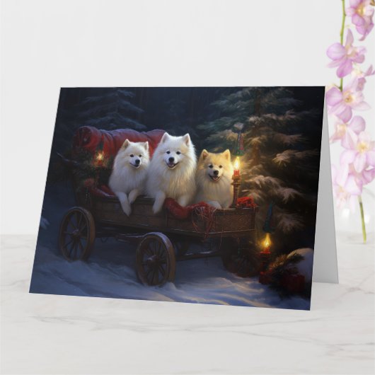 Amerikaanse Eskimo Snowy Sleigh Kerst Decor Kaart (Orchidee)