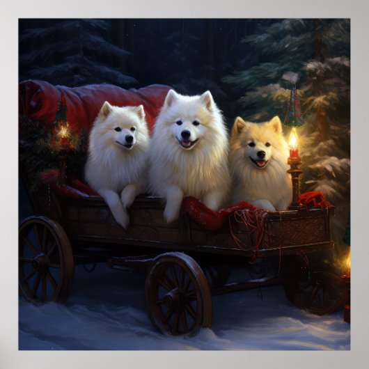 Amerikaanse Eskimo Snowy Sleigh Kerst Decor Poster (Voorkant)
