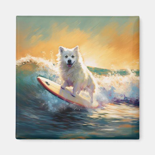 Amerikaanse Eskimo strand surfen schilderij Magneet (Voorkant)