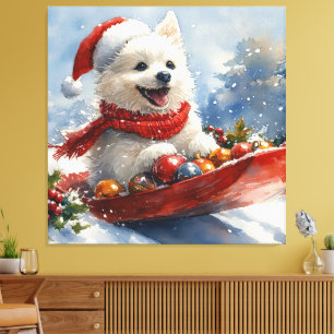 Amerikaanse Eskimohond in slee Laat het sneeuwen K Canvas Afdruk