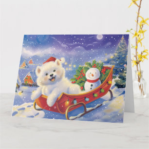Amerikaanse Eskimohond in slee Sneeuw Kerstmis Kaart